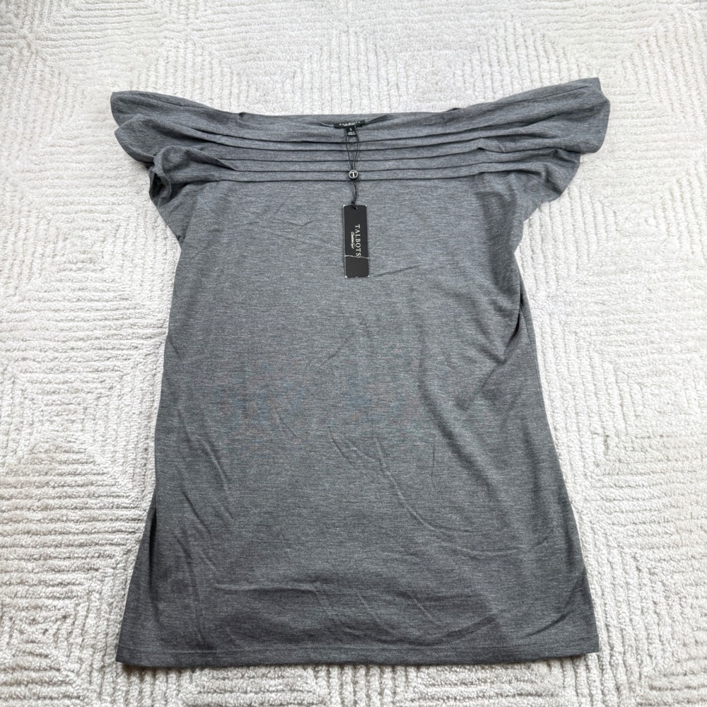 Talbots Off the Shoulder Top Womens S Gray Blouse Minimalist Quiet Luxury Office